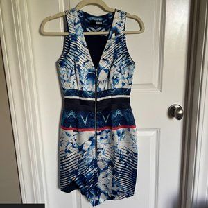 Nicholas Blue White Patterned Scuba Dress US 2 XS